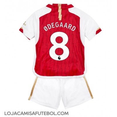 Camisa de Futebol Arsenal Martin Odegaard #8 Equipamento Principal Infantil 2023-24 Manga Curta (+ Calças curtas)
